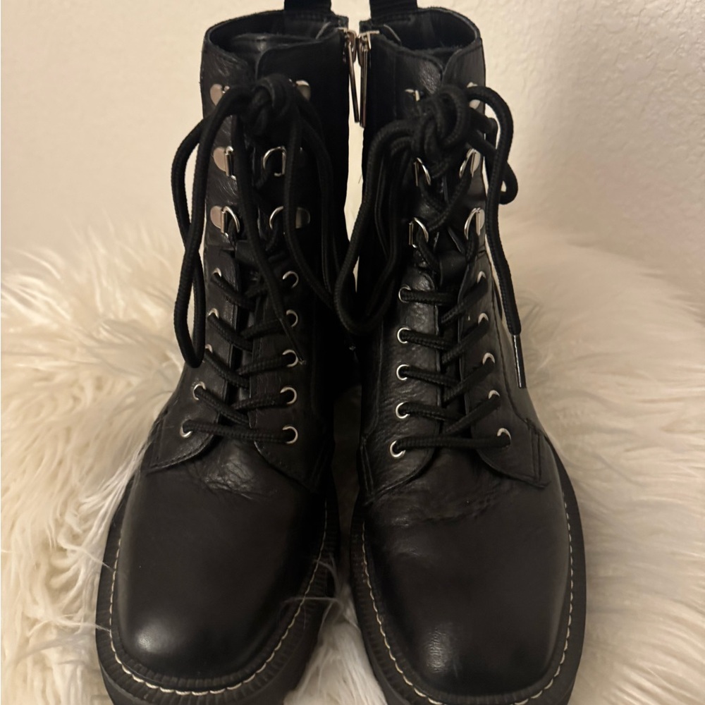 Sam Edelman Black Leather Lace-Up Boots